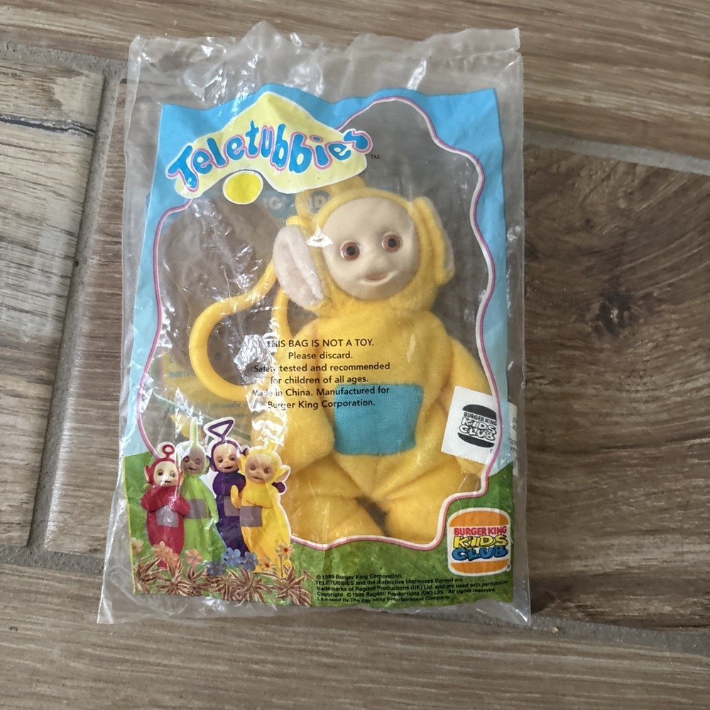 Vintage 1999 Burger King Teletubbies Laa-Laa Clip On Plush Toy In Original Pkg